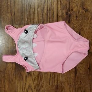 Girls Shein pink shark cut out one piece swimsuit size 180/12M